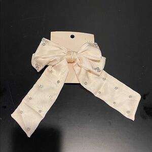 a new day Elegant Cream Hair Bow with Silver Embellishments